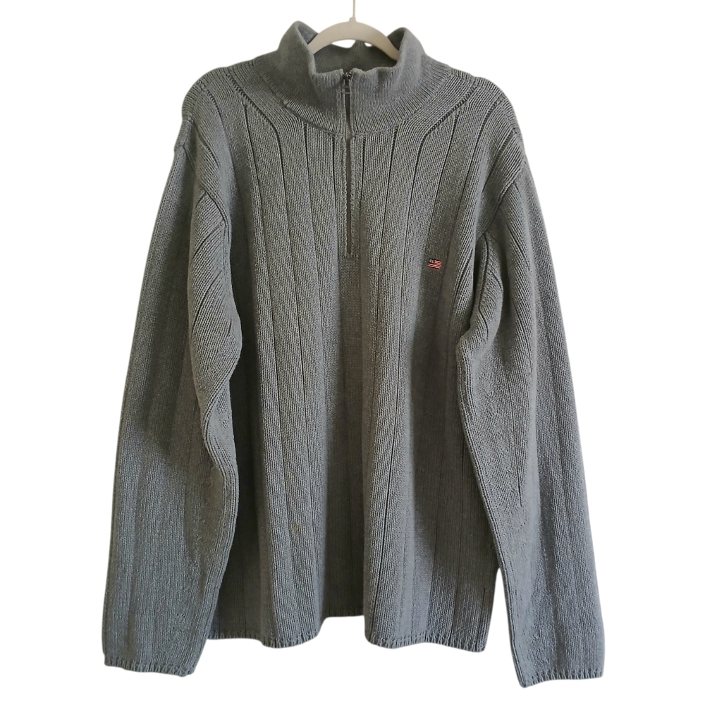 VINTAGE Polo Jeans Co Ralph Lauren Quarter Zip Sweater Men's XL Embroidered Flag